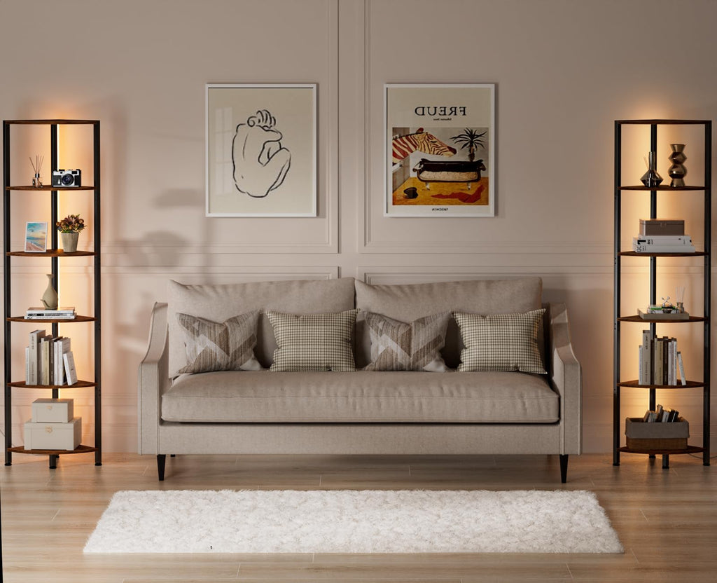 6 Tier Corner Shelf with LED Light, 67.5" Corner Narrow Bookshelf