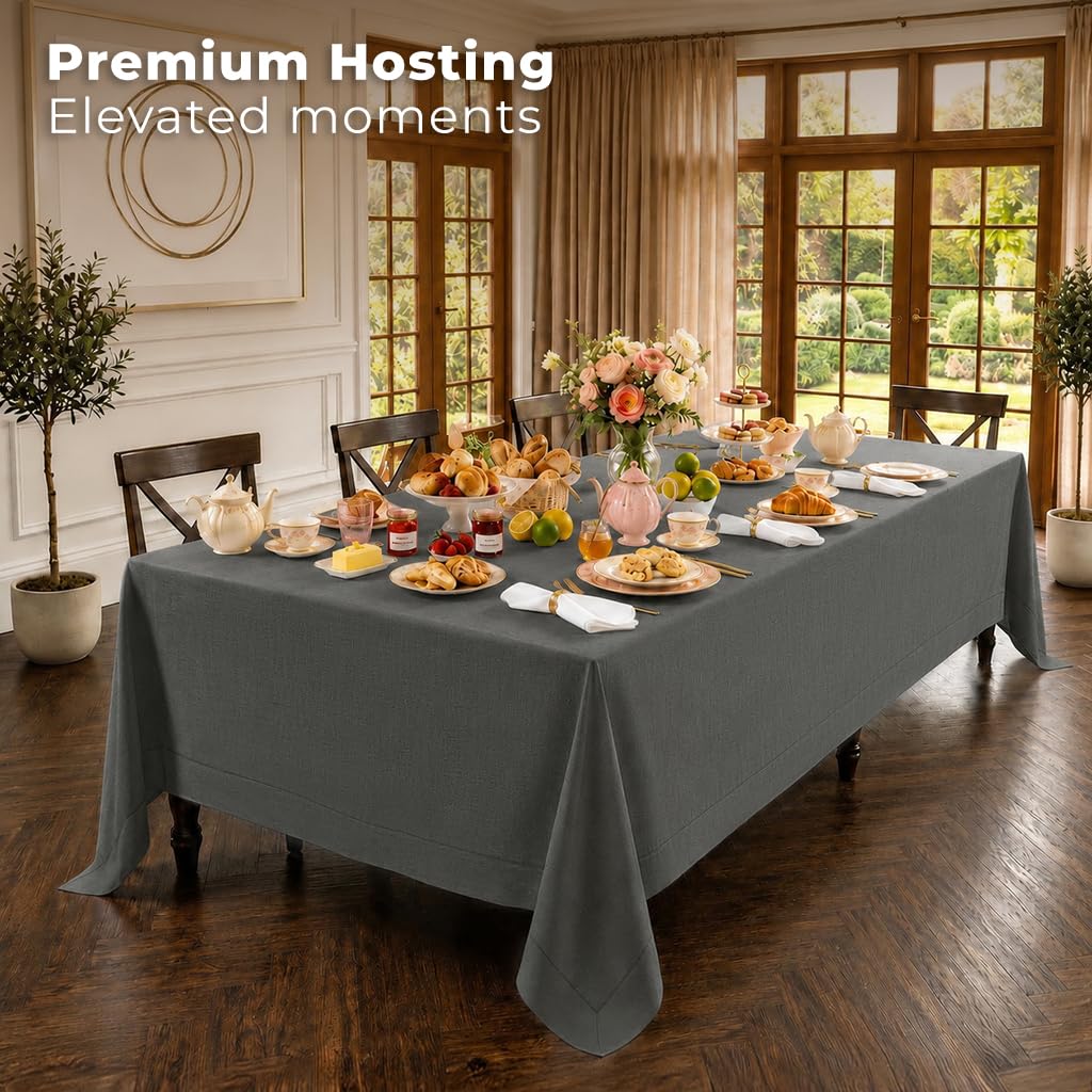 Classic LinenTM by D'Moksha, 100% Linen Charcoal Gray Tablecloth 60 x 156 In
