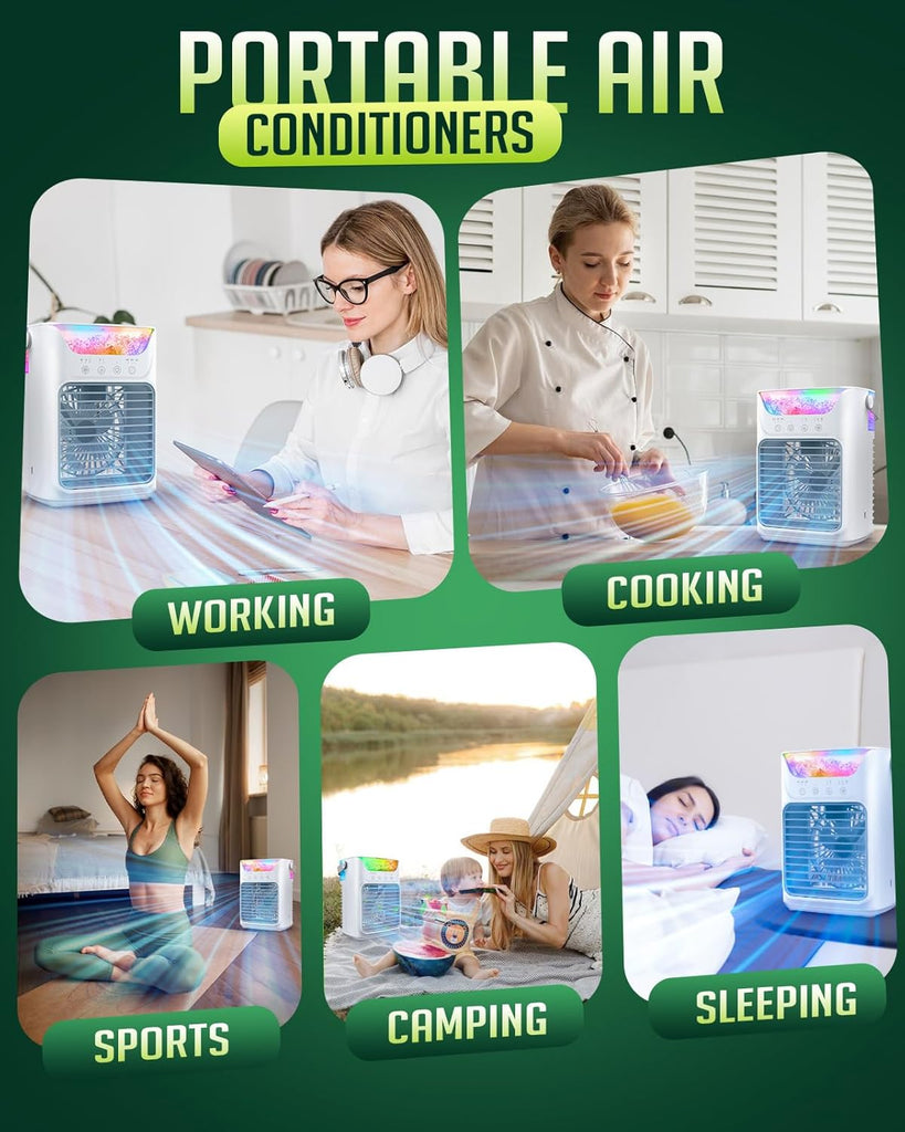 Portable Air Conditioners, 3 Wind Speeds & 7 LED Lights Evaporative Personal Air Cooler
