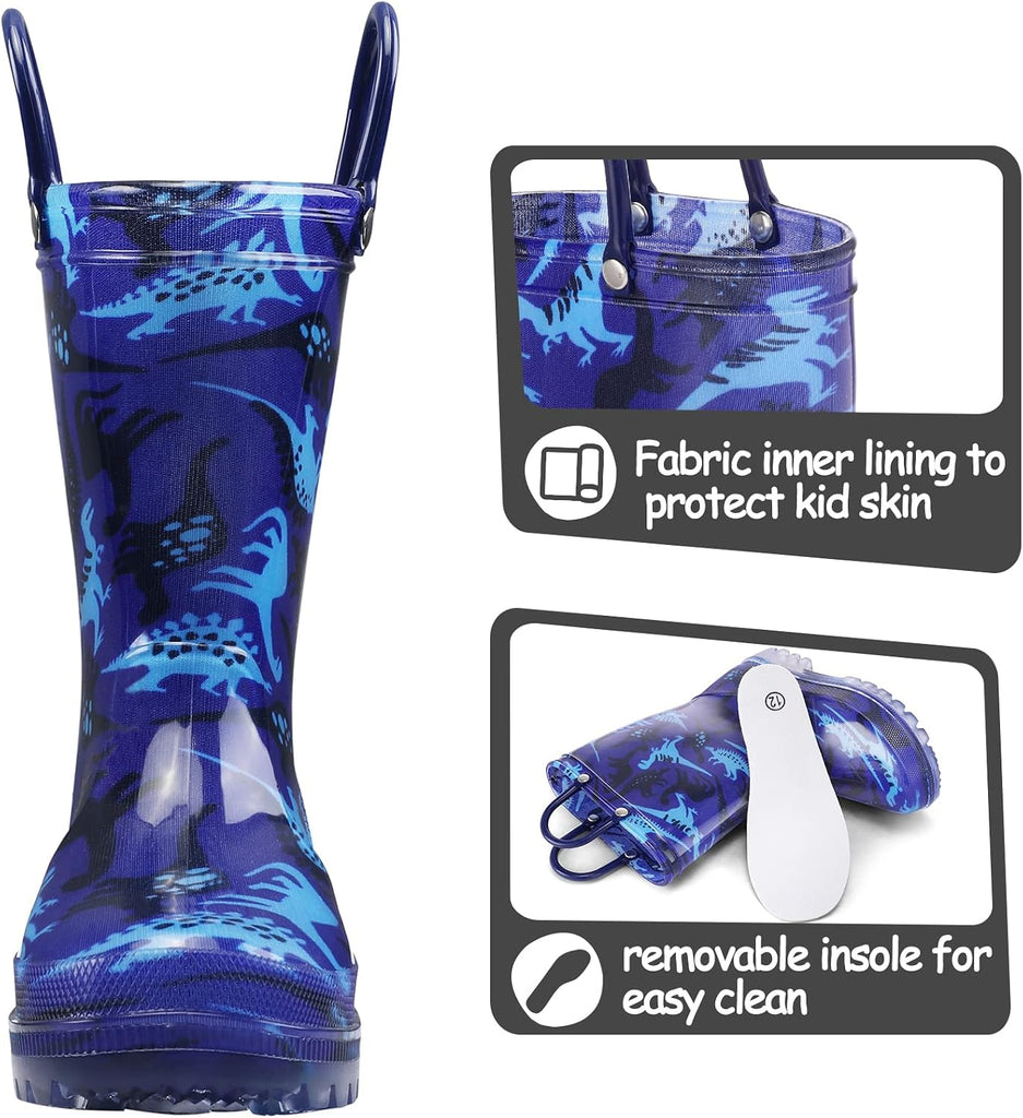Kids Rain Boots Boys Girls Light up Boots with Easy-on Handles