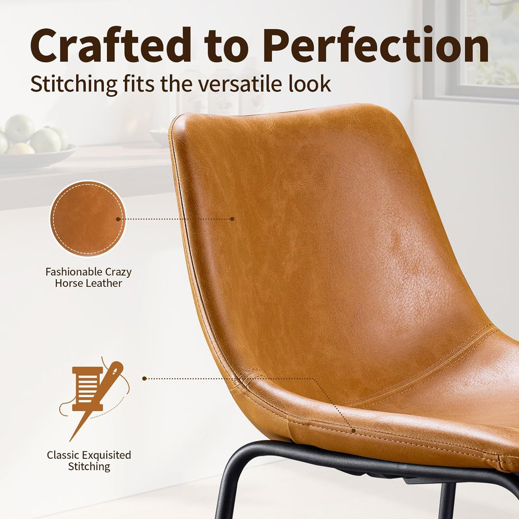 26 Inch Bar Stools Set of 2, Counter Height Bar stools Island, Modern Crazy Horse Leather Bar Stool with Back