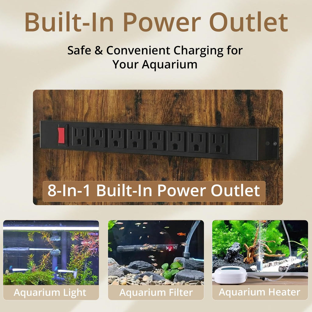 100-150 Gallon Fish Tank Stand with Power Outlet & Cabinet, Brown