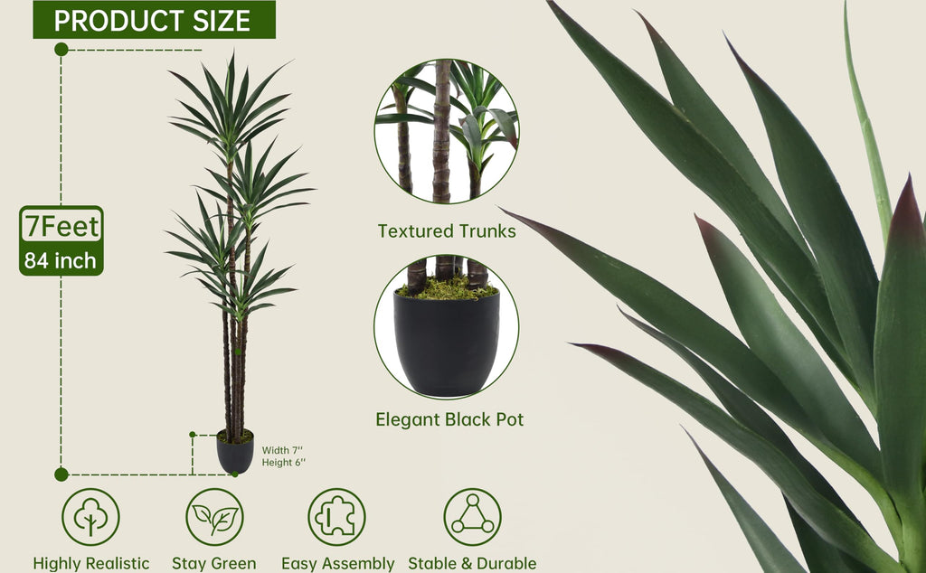 Artificial Agave Tree 7FT with 60 Leaves & 4 Trunks Yucca Plant