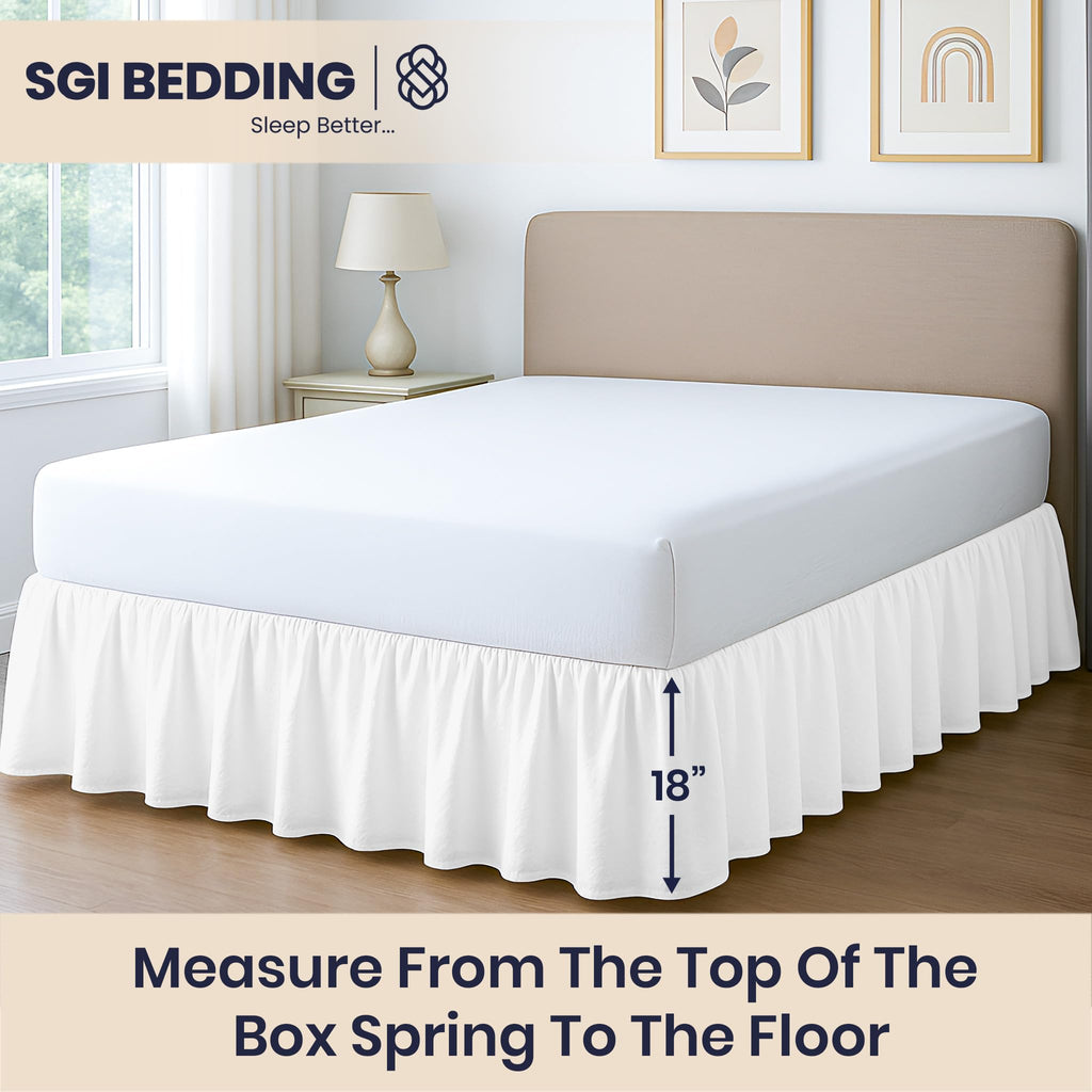 18 Inch Drop Ruffled Bed Skirt King Size - Classic Gathered Styling, Platform Style Dust Ruffle with Secure Fit