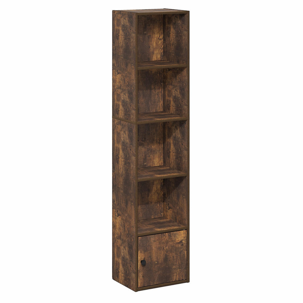 Book Shelf, 5-Tier Bookshelf with Open Shelf, Standing Bookcase with 1 Door Cabinet, 9.3 x 12 x 52, for Organization