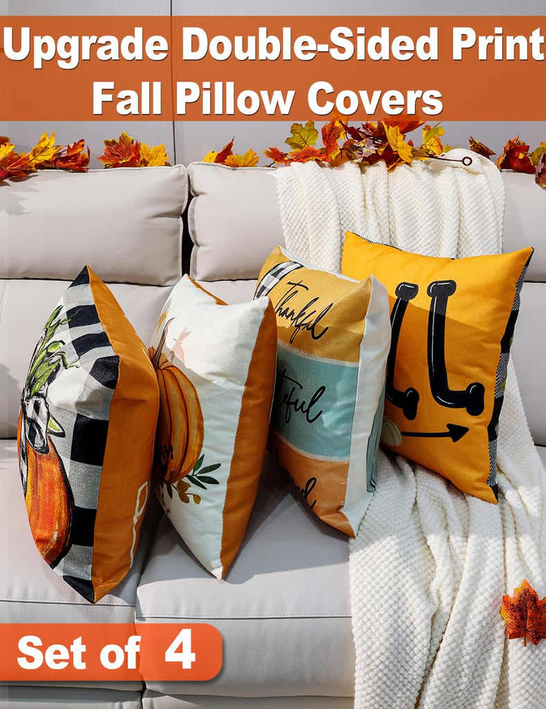 Fall Pillow Covers 18x18 4Pcs Double-Sided Print Decor
