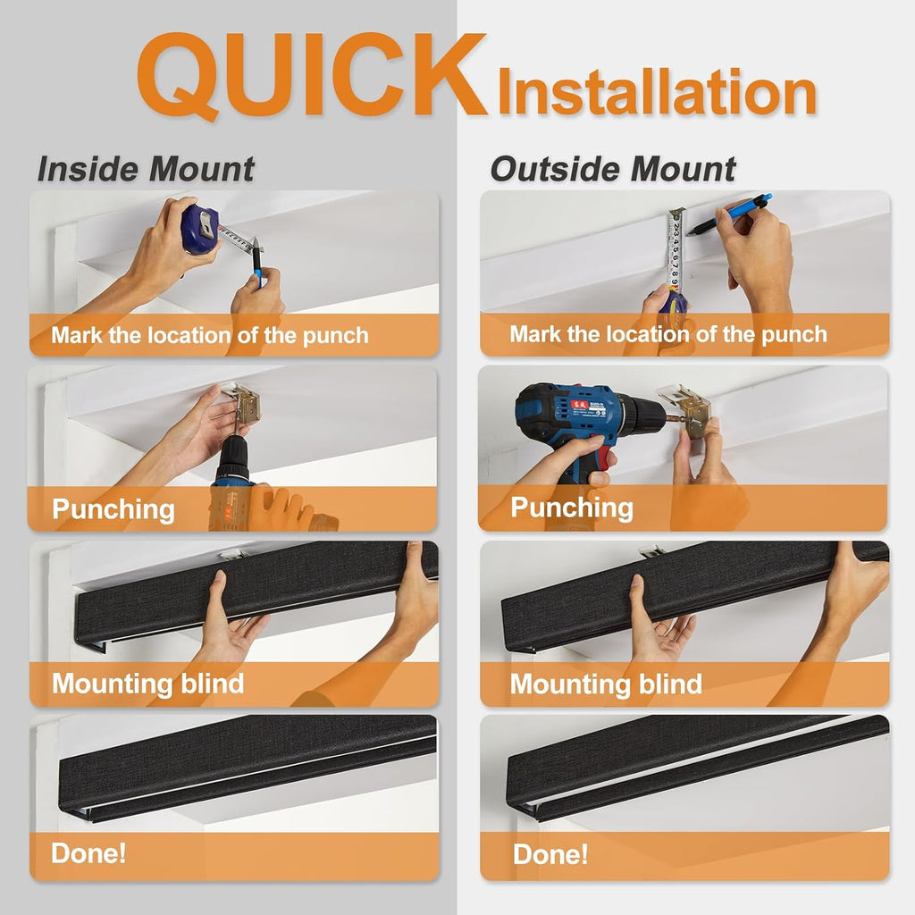 Custom Size Free-Stop Cordless Blinds for Indoor Windows with Cover, Window Shades Blackout Roller Blinds, Thermal