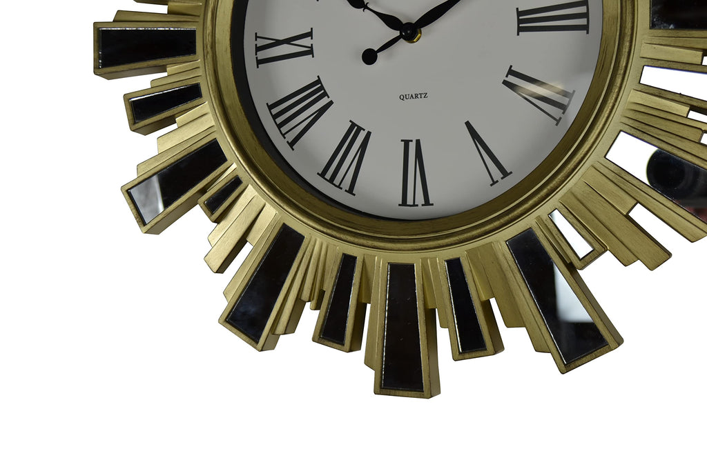 Sunburst Wall Clock 19" Hanging Starburst Midcentury Mirrored Clock in Gold