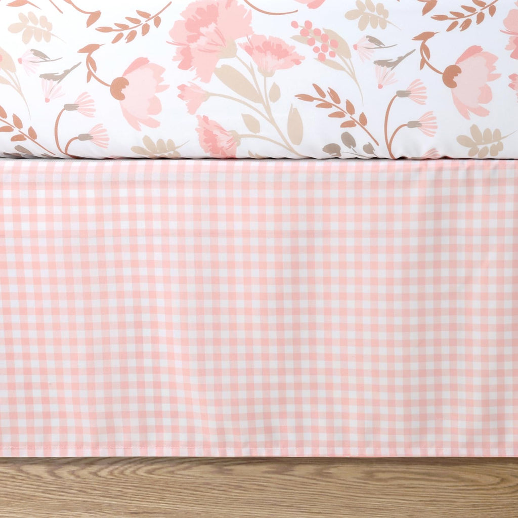 Whimsical Floral 3 Piece Baby Crib Bedding Set for Girls, Pink Botanical Nursery Decor, Reversible Comforter, Crib