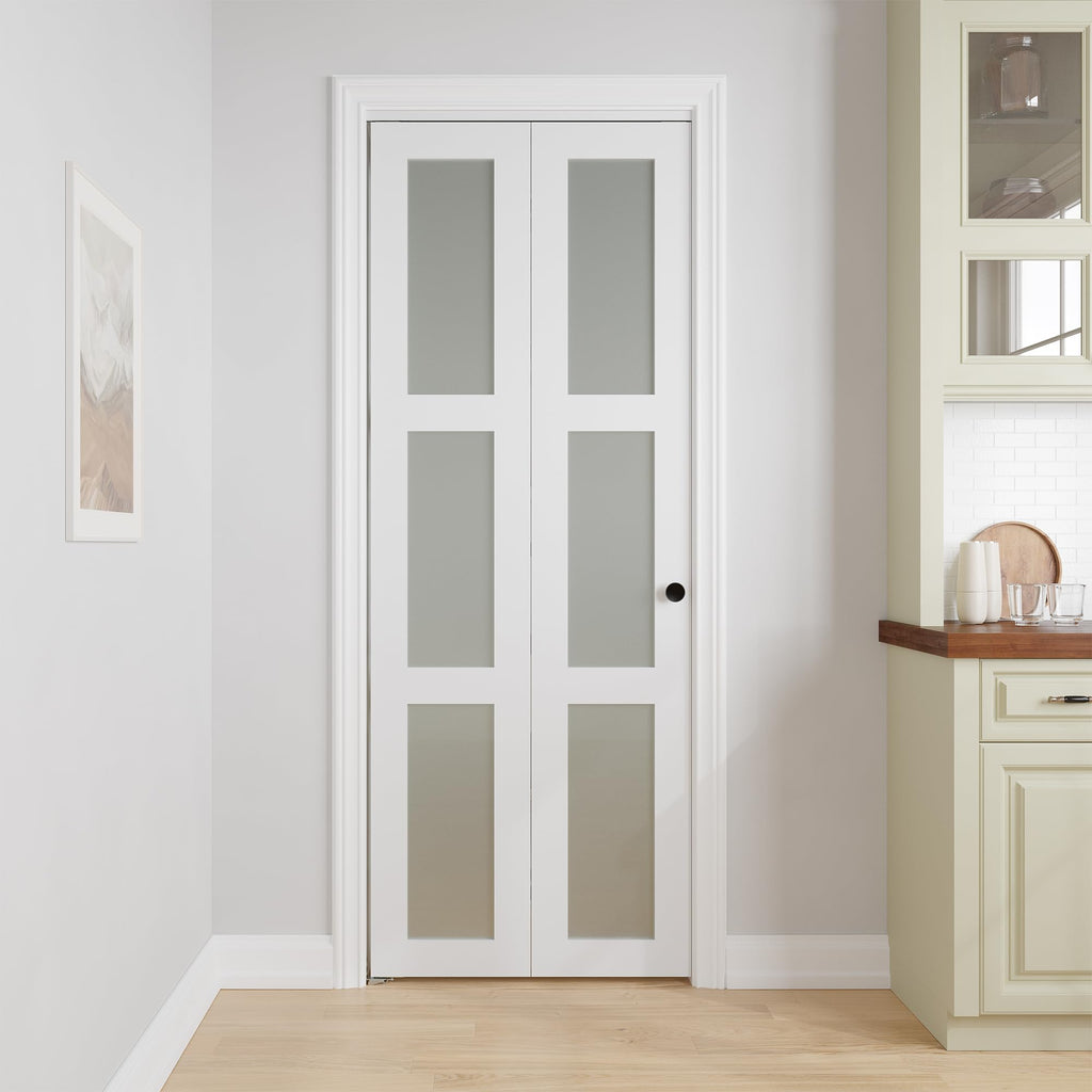 Bifold Doors for 30" x 80" Opening, 3-lite Tempered Frosted Glass