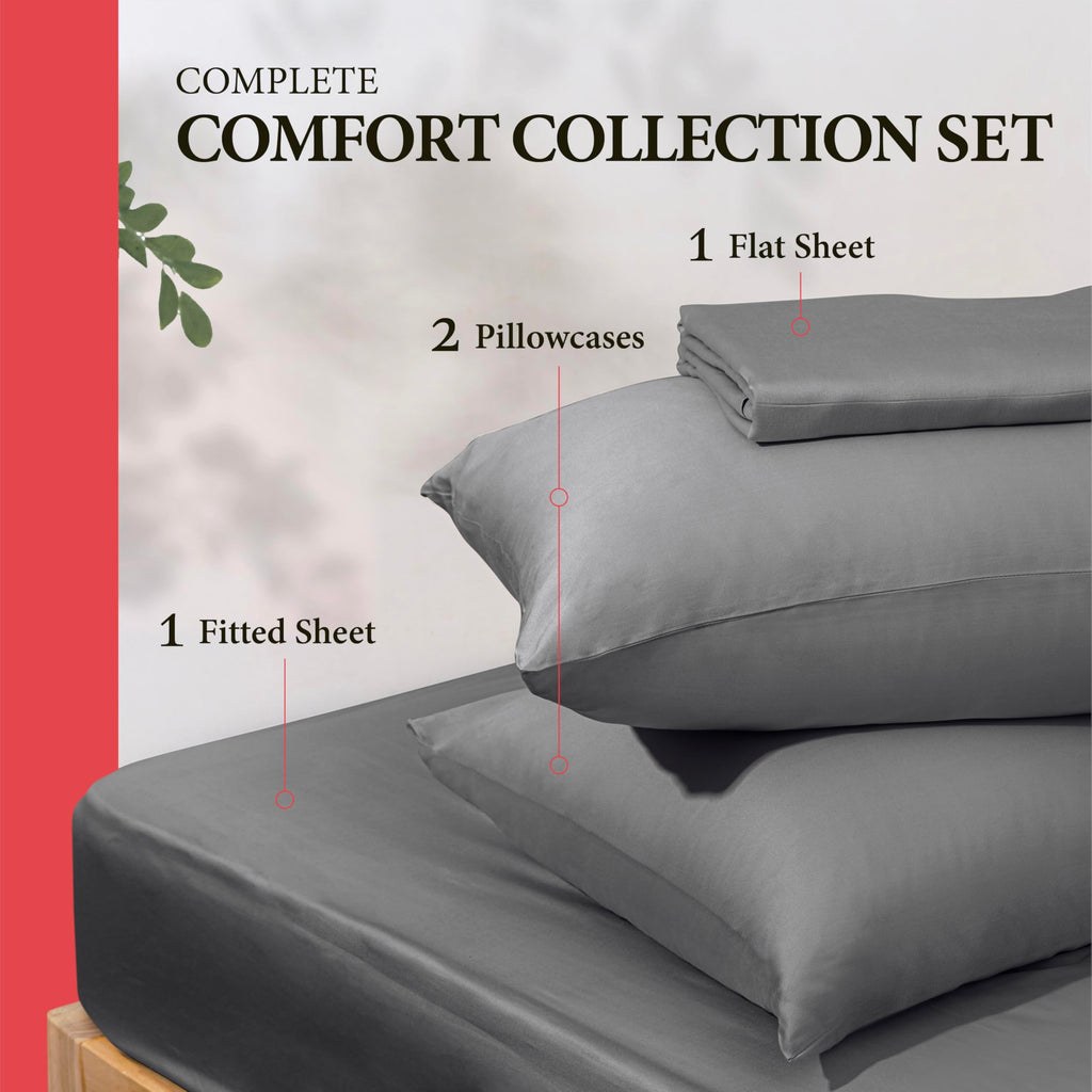 100% Egyptian Cotton Queen Size Sheet Set - 600 Series Refined Collection Sheets Set for Queen Size Bed (4 PC, Dark