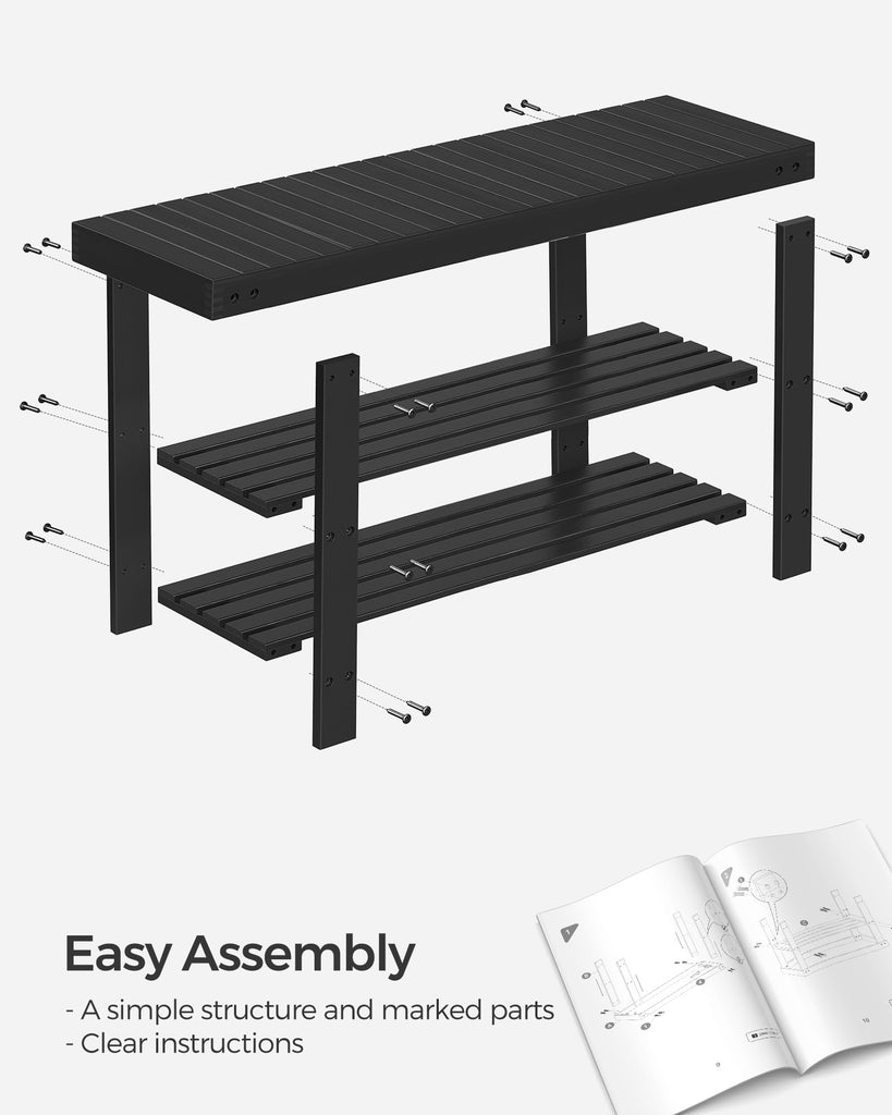 Shoe Rack Bench, 3-Tier Bamboo Entryway Bench, 35.2 Inches Width