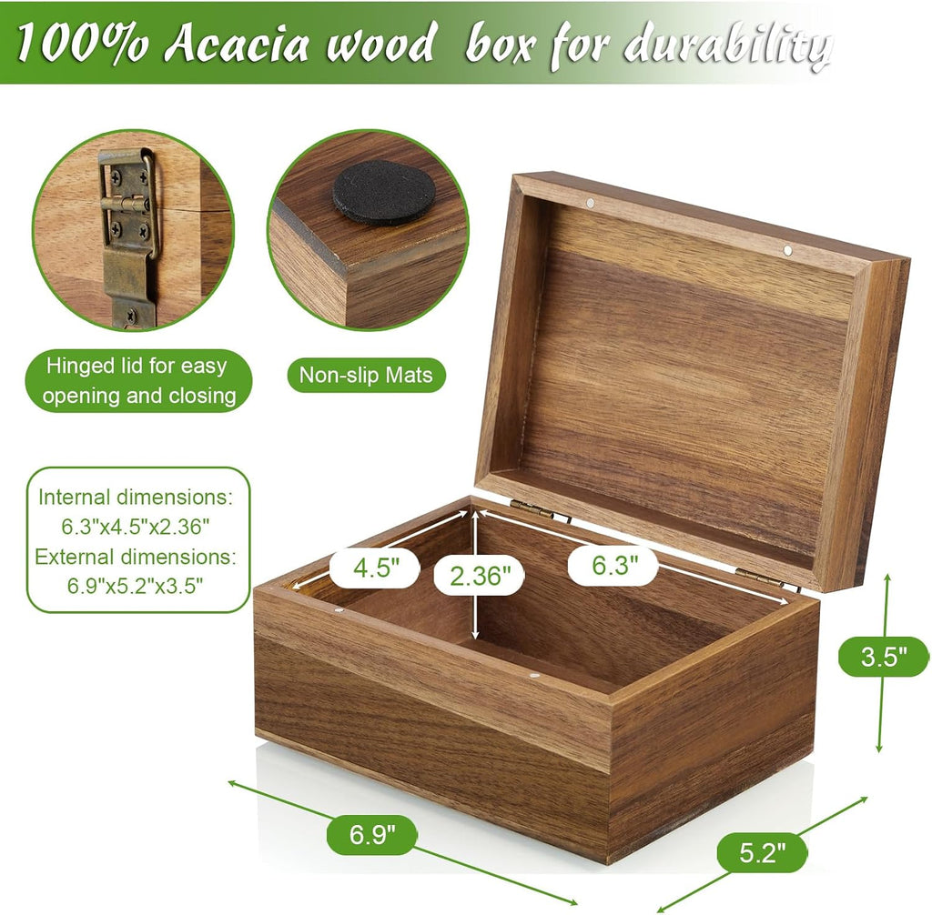 Keepsake Box, Acacia Wood Memory Box with Hinged Lids, Wooden Jewelry Box, Small Storage Box,3x5, 4x6 Decorative Card
