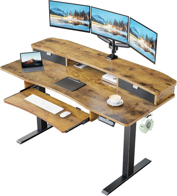 55" x 26" Electric Standing Desk, 2 Drawers & Keyboard Tray, Vintage | Ergonomic Desk with 2 Drawers: 27.9"-46.8"