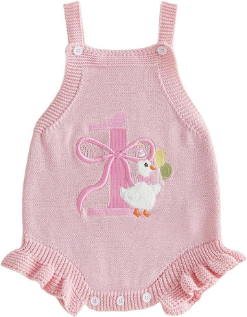 Silly Goose Baby Girl Outfit Sleeveless Knit Sweater Overalls Fall Romper
