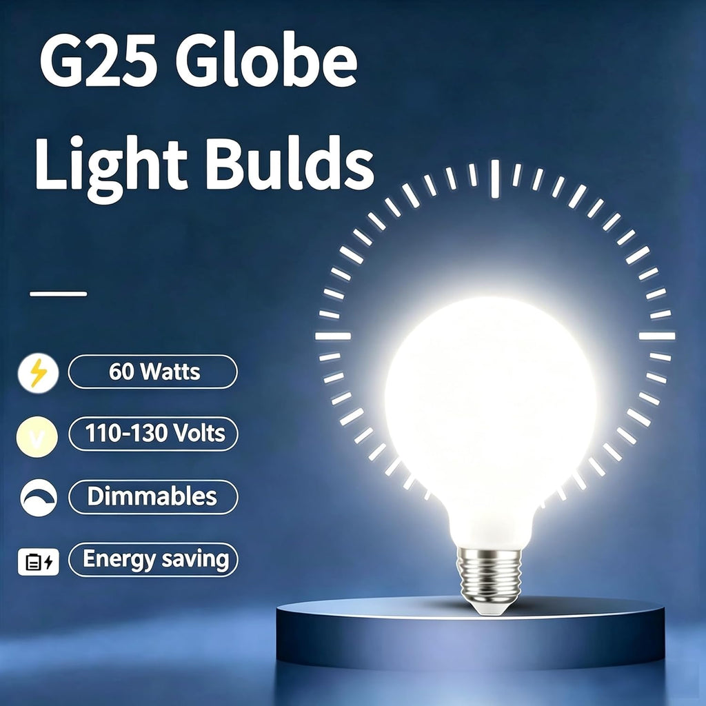 60 Watt G25 Globe Incandescent Light Bulbs, G25 60W Double Life Globe Bulb,2700K Soft White, E26 Base, Dimmable