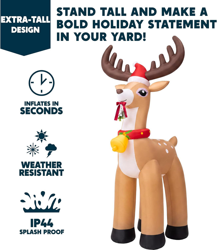 10FT Giant Christmas Inflatable Reindeer Outdoor Decoration, Christmas Blow Up Yard Decoration with Santa Hat, Jingle
