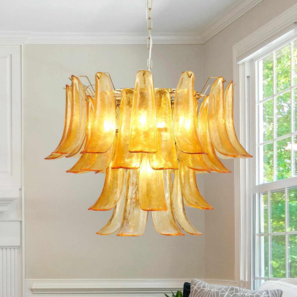 5 Light Glass Chandelier, Modern Dining Room Light Fixture, Water Ripple Glass Pendant Light for Bedroom Livingroom, D26xW26xH20, E12 Socket A100-B0DSPH2ZPF
