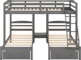Full Over Twin Bunk Bed Frame,Triple Bunk Bed with Drawers, Gray