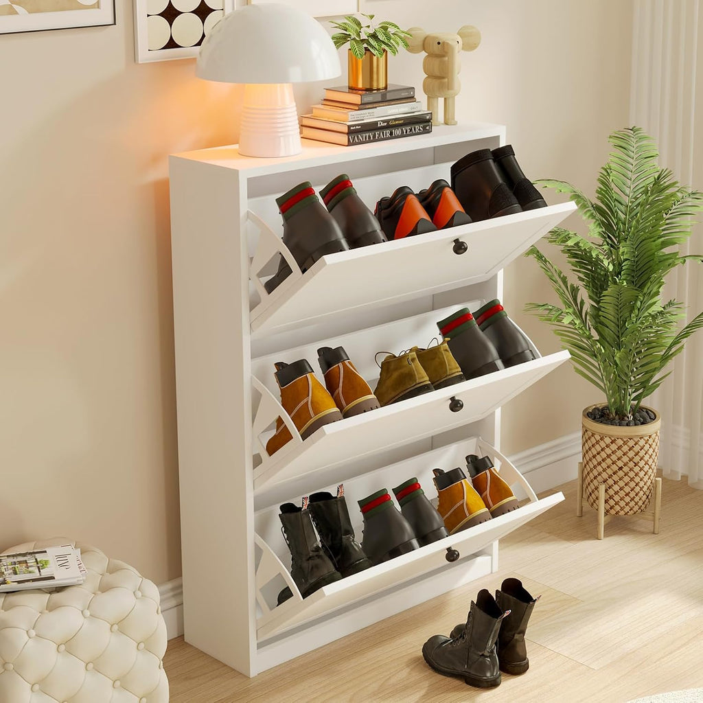 Shoe Cabinet with 3 Flip Drawers, Freestanding Shoe Storage Cabinet with Adjustable Shelf & Anti-Tipping Device, Shoe
