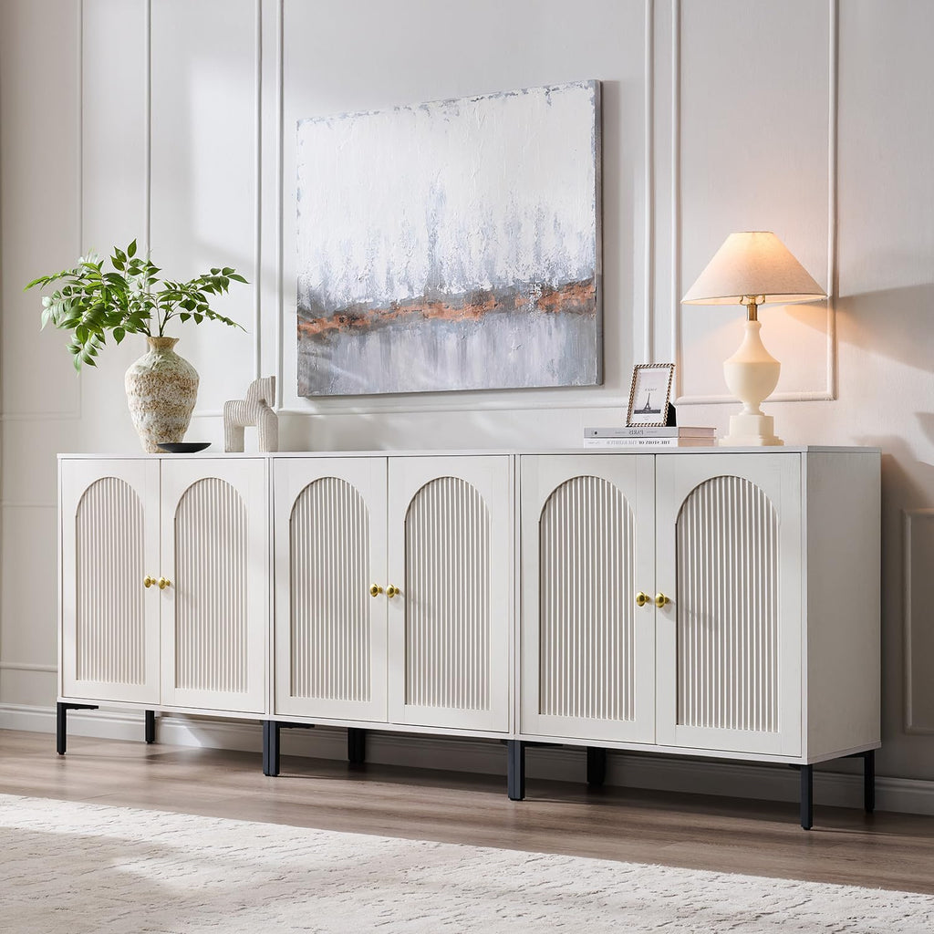 92.63" W Mid Century Modern TV Stands, White