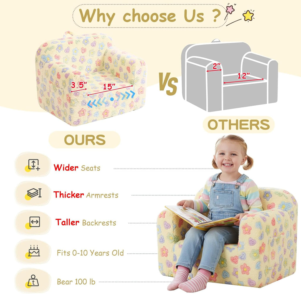 Kids Sofa, Childrens Couch with Carry Handle, Portable Toddler Foam Sofa Couch, Lightweight Kids Chair for Playroom