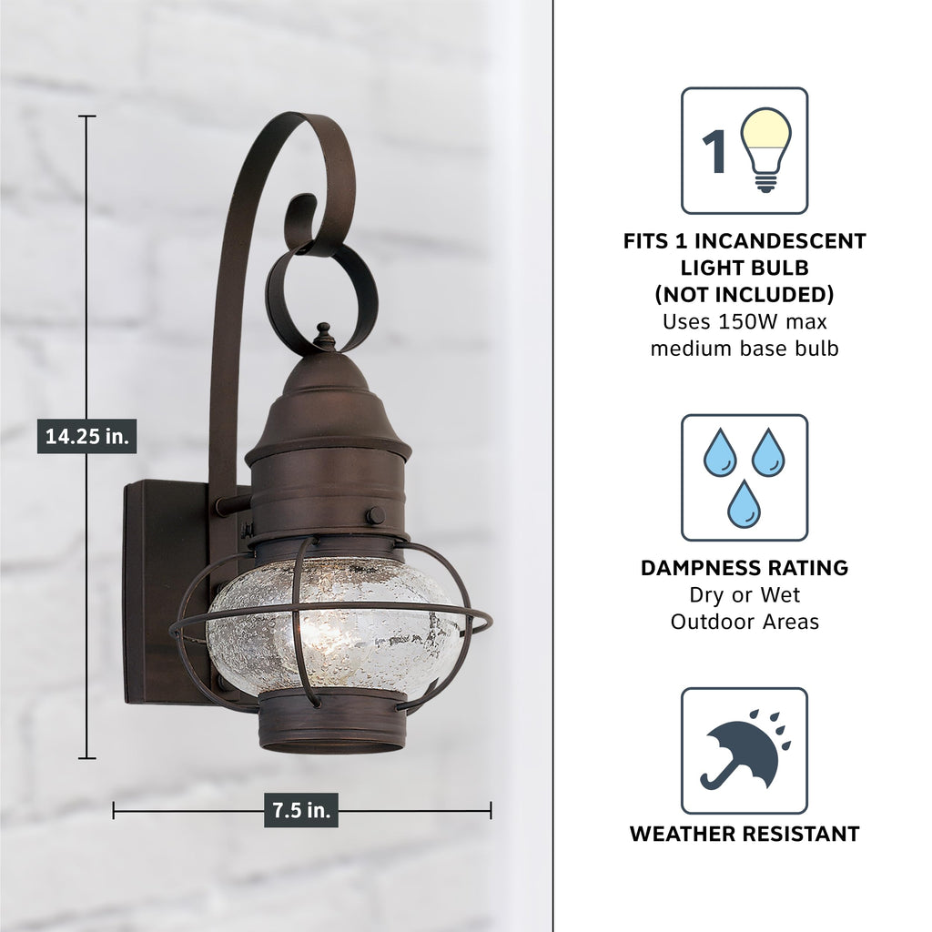 Nantucket Outdoor Light Fixture, 14.25 Inch Exterior Wall Lantern Sconce for Front Door, Patio and Porch, Rustic