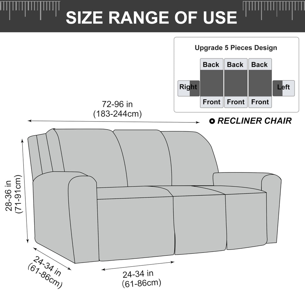 Gennia Waterproof Recliner Sofa Cover, 3 Seat Couch Cover, Wine Red