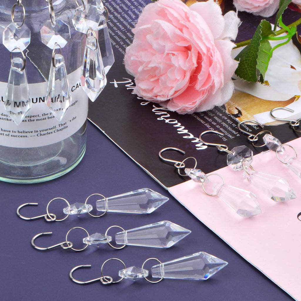20pcs Clear Chandelier Icicle Crystals Prisms Hanging Crystal Bead Pendants Ornaments Replacements with Hooks for