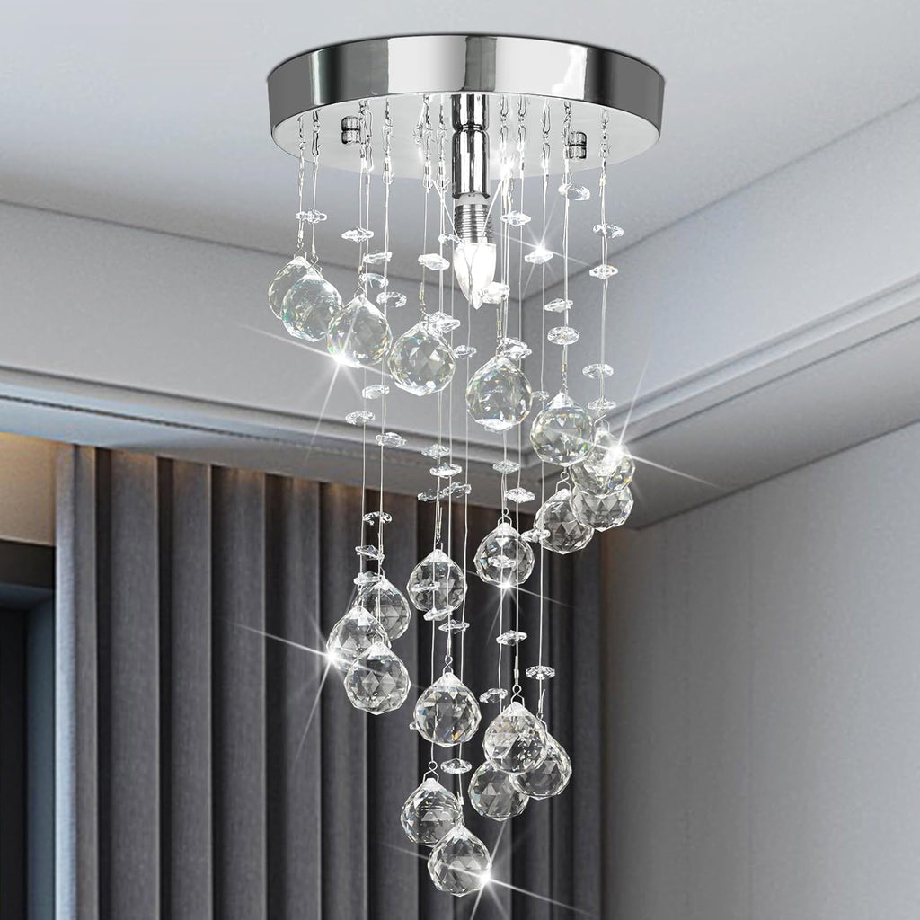 Elegant Spiral Flush Mount Chandelier, Modern Raindrop Chandelier Crystal Ball Chandeliers Fixture Pendant Ceiling Lamp Lighting Fixtures for Bedroom, Hallway, LivingRoom, D8''x H15.8'' A100-B08JLYYN5M