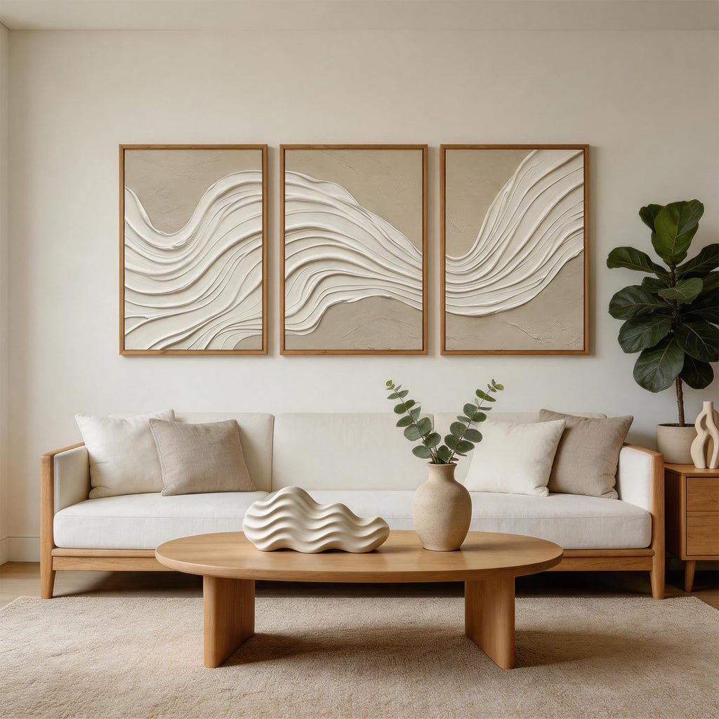 3D Large Abstract Wave Wall Art, Neutral Earth Tone Relief Wall Decor