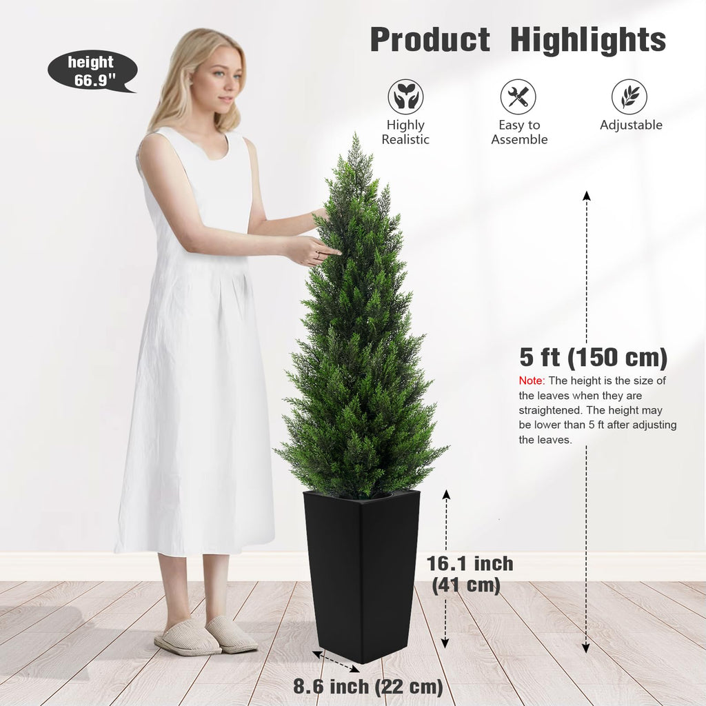 Artificial Cedar Trees for Outdoors, 5ft 2-Pack White Square Planter