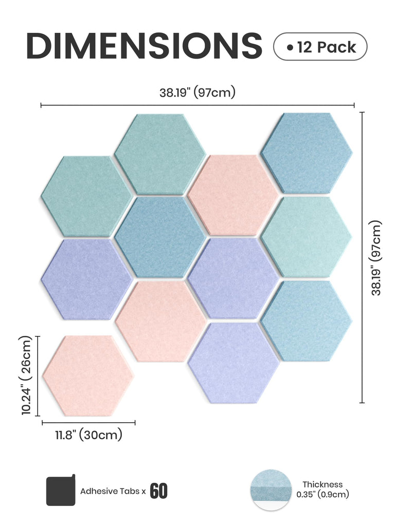 Large 12-Pack Hexagon Felt Bulletin Board Tiles, Coastal Haze