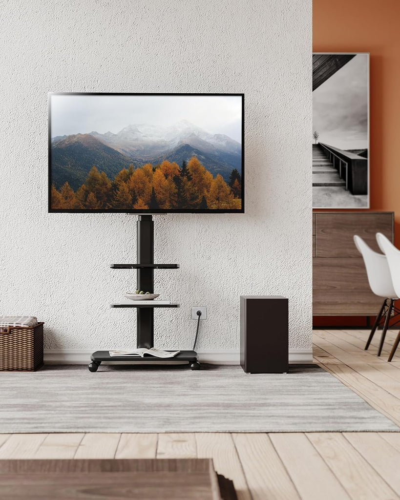 Rolling TV Stand with Power Outlets, for 32-75 InchTVs, Black