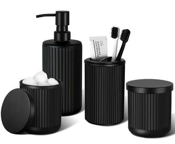 Matte Black Bathroom Accessories Set, 4 Pcs Glass Bathroom Accessory Set, Soap Dispenser, Toothbrush Holder, Qtip