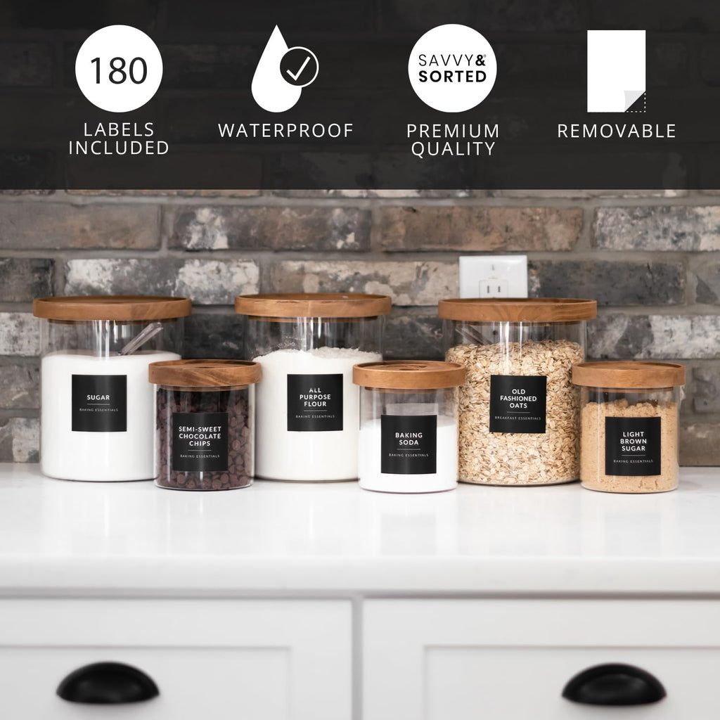 Black Labels for Containers, 180 Labels for Food Storage Container, Pantry Labels for Food Storage, Organize Pantry