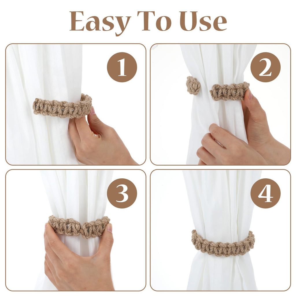 Braided Curtain Tiebacks for Drapes, Rustic Curtain Holdbacks Deco - 16 Pack