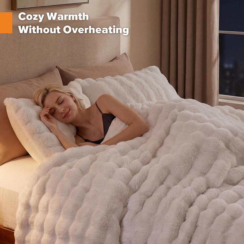 King Faux Fur Soft Comforter Set, Fluffy White Rabbit Fur Comforter | Warm Thick King Size Bedding Set,Super Fluffy