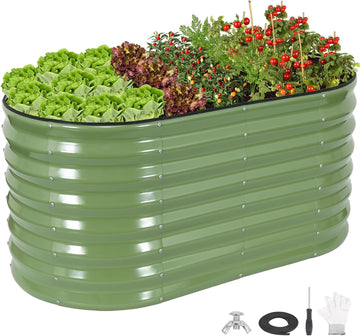 24" Tall Galvanized Raised Garden Bed Outdoor, 4x2x2ft, Green | Deep Metal Planter Box, Safety Edging, Support Bars