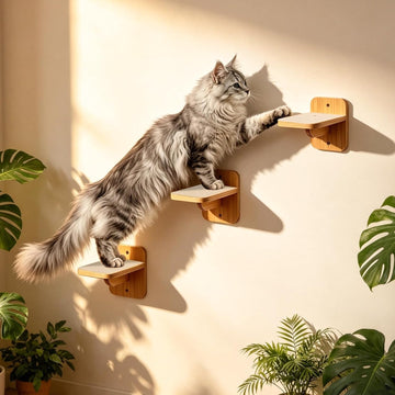 3-in-1 Wall-Mounted Cat Furniture, Solid Wood Cat Tree, Wall-Mounted Perch for Indoor Cats to Play, Rest, and Climb