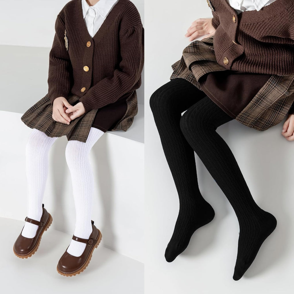 Ribbed & Cable Knit Tights Cotton Seamless Dress School Leggings
