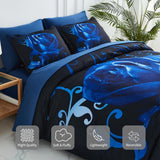 Xruibed Blue Comforter Set Queen 7 Piece Bed in a Bag Blue Rose Comforter with Sheet Set Soft Micorfiber Reversible