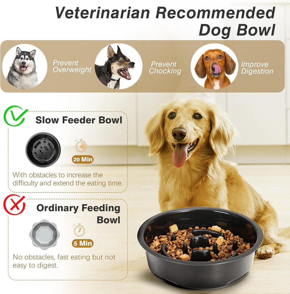 Elevated Slow Feeder Dog Bowls with 3 Heights Adjustable Stand