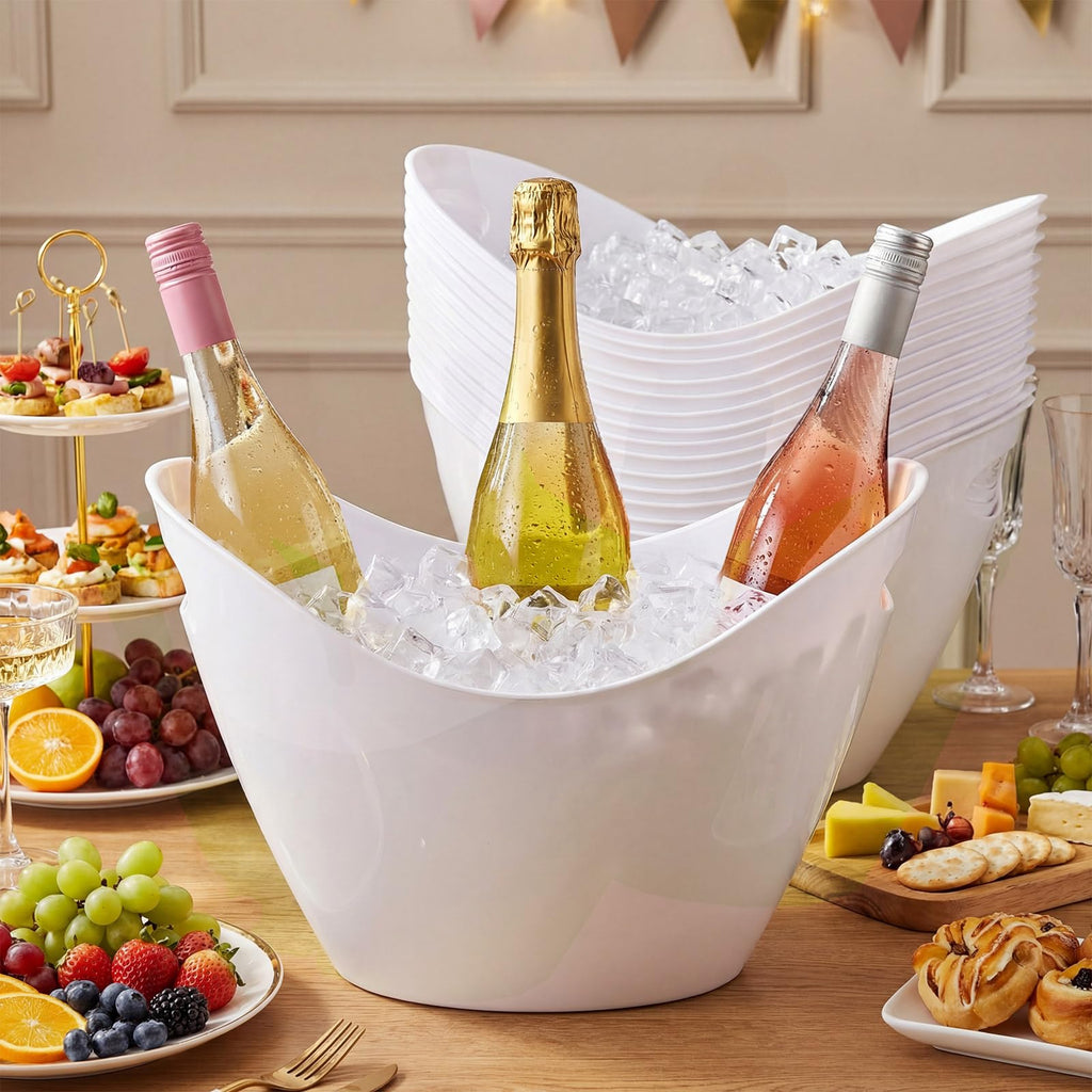 24 Pcs 4 L Ice Bucket for Parties, Plastic Oval Tub, White