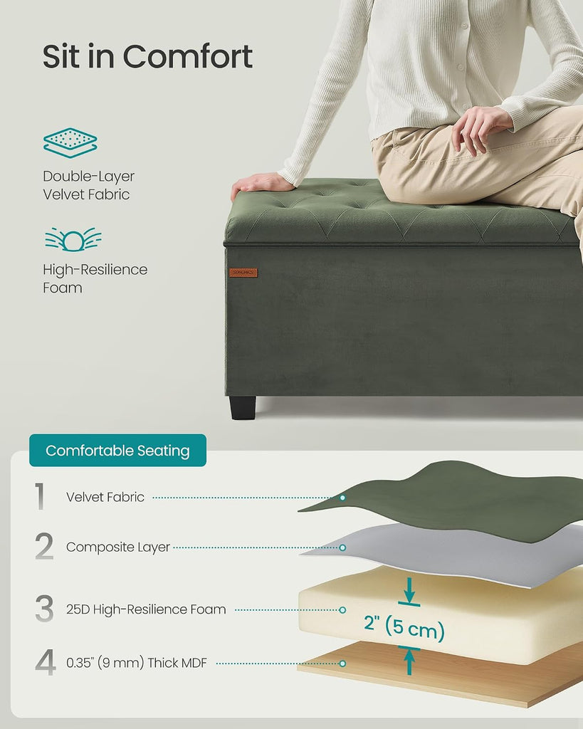 Velvet Storage Ottoman Bench, Foot Rest with Legs, 15.7 x 43 x 15.7 Inches, End of Bed Bench, Storage Chest, Load up