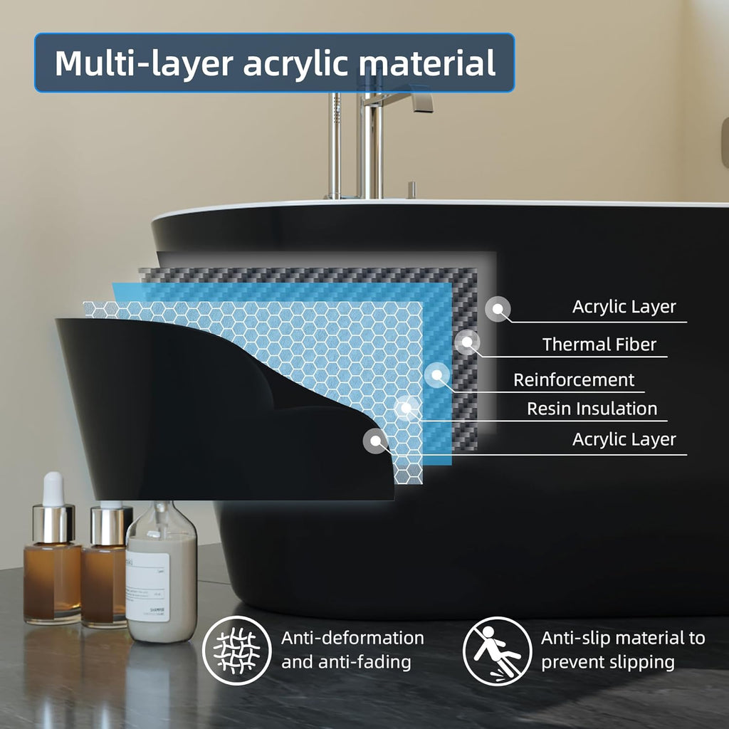 67'' Acrylic Freestanding Bathtub, Extra-Deep Soaking Free Standing Tub for Luxurious Bathing Experience, with Chrome