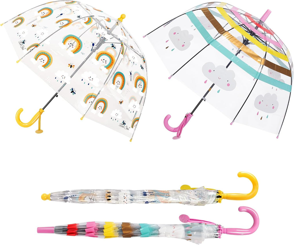 2 Pack Kids Clear Umbrellas for Rain Dome Bubble Umbrella Windproof for Toddler Boys Girls