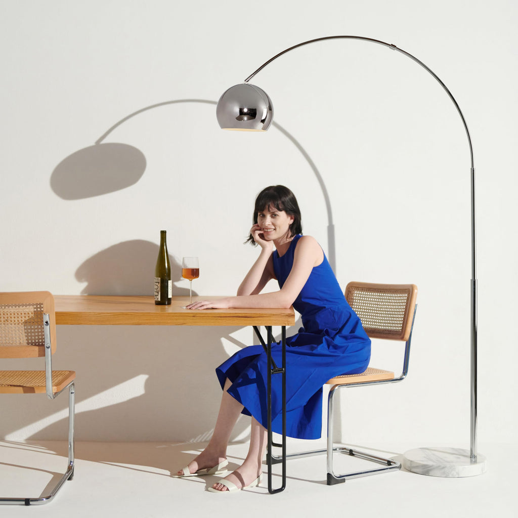 Olivia Floor Lamp - Chic Arc Lamp with Rounded Spolight Head and Marble Base, Tall Standing Lamp with LED Light Bulb