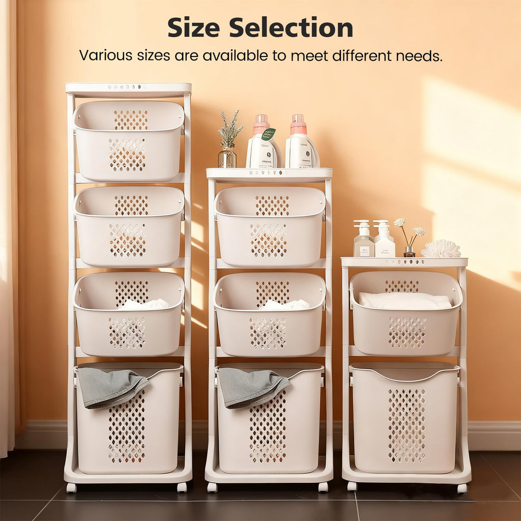 Rolling Laundry Hamper Cart with Wheels, 3 Tier Laundry Baskets