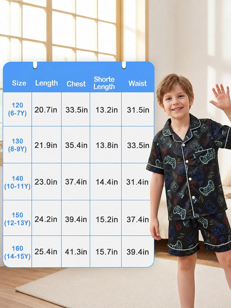 Boys Satin Pajamas Set, Silky Summer Pjs for Kids, 2 Pieces